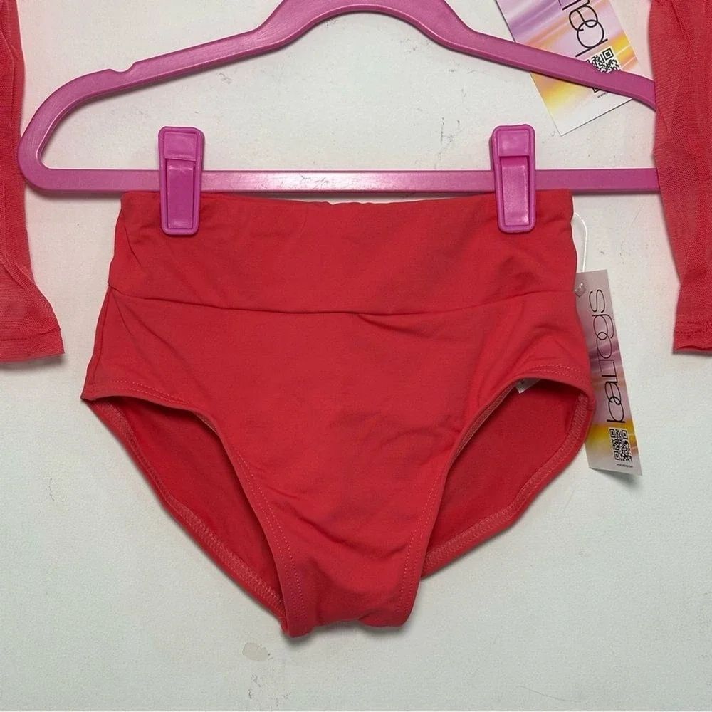 BalTogs High-Waist Mesh Crop Top and Briefs Set Coral Salmon Dance‎ Dancewear